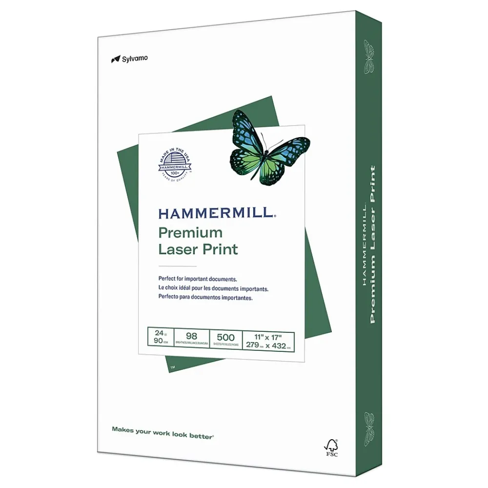 Multipurpose Paper*Hammermill Premium Laser Print 11" x 17" Multipurpose Paper, 24 lbs., 98 Brightness, 500/Ream (104620)