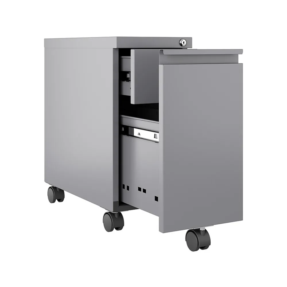 File Cabinets*Hirsh 2-Drawer Mobile Vertical File Cabinet, Letter/Legal Size, Lockable, 21.75"H x 10"W x 19.88"D, Arctic Silver (24045)