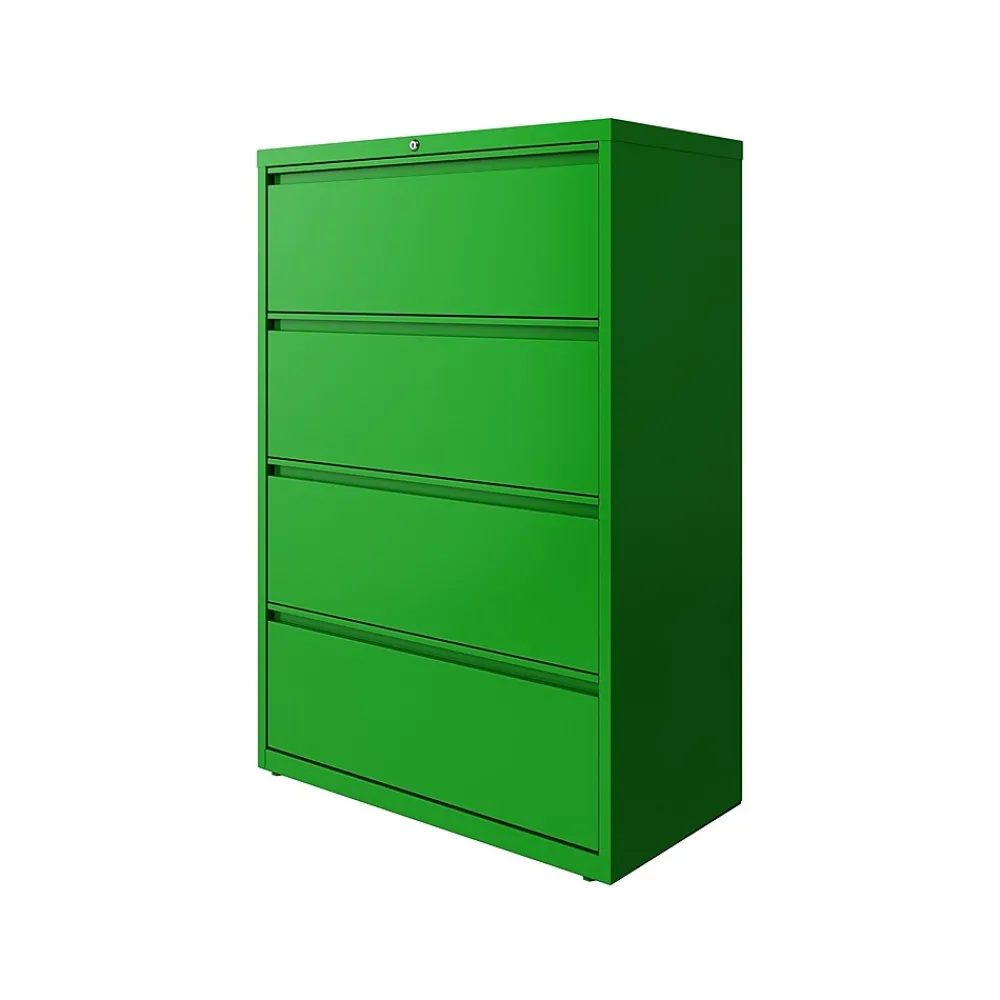 File Cabinets*Hirsh HL10000 Series 4-Drawer Lateral File Cabinet, Locking, Letter/Legal, Screaming Green, 36" (24256)