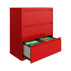 File Cabinets*Hirsh HL10000 Series 3-Drawer Lateral File Cabinet, Locking, Letter/Legal, Lava Red, 36