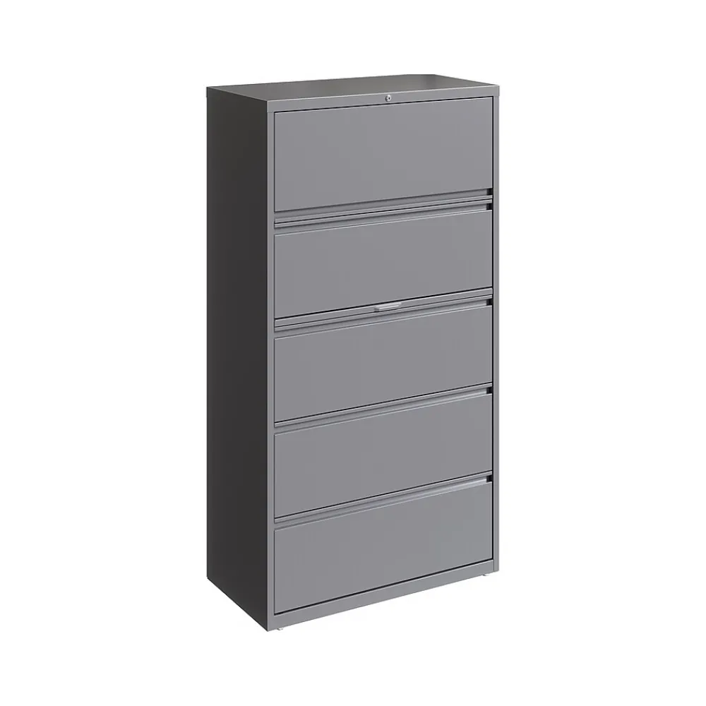 File Cabinets*Hirsh HL10000 Series 5-Drawer Lateral File Cabinet, Locking, Letter/Legal, Arctic Silver, 36" (23747)