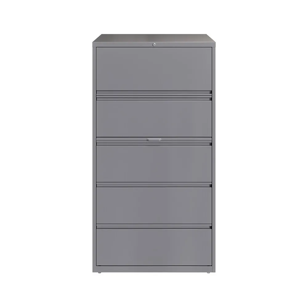 File Cabinets*Hirsh HL10000 Series 5-Drawer Lateral File Cabinet, Locking, Letter/Legal, Arctic Silver, 36" (23747)