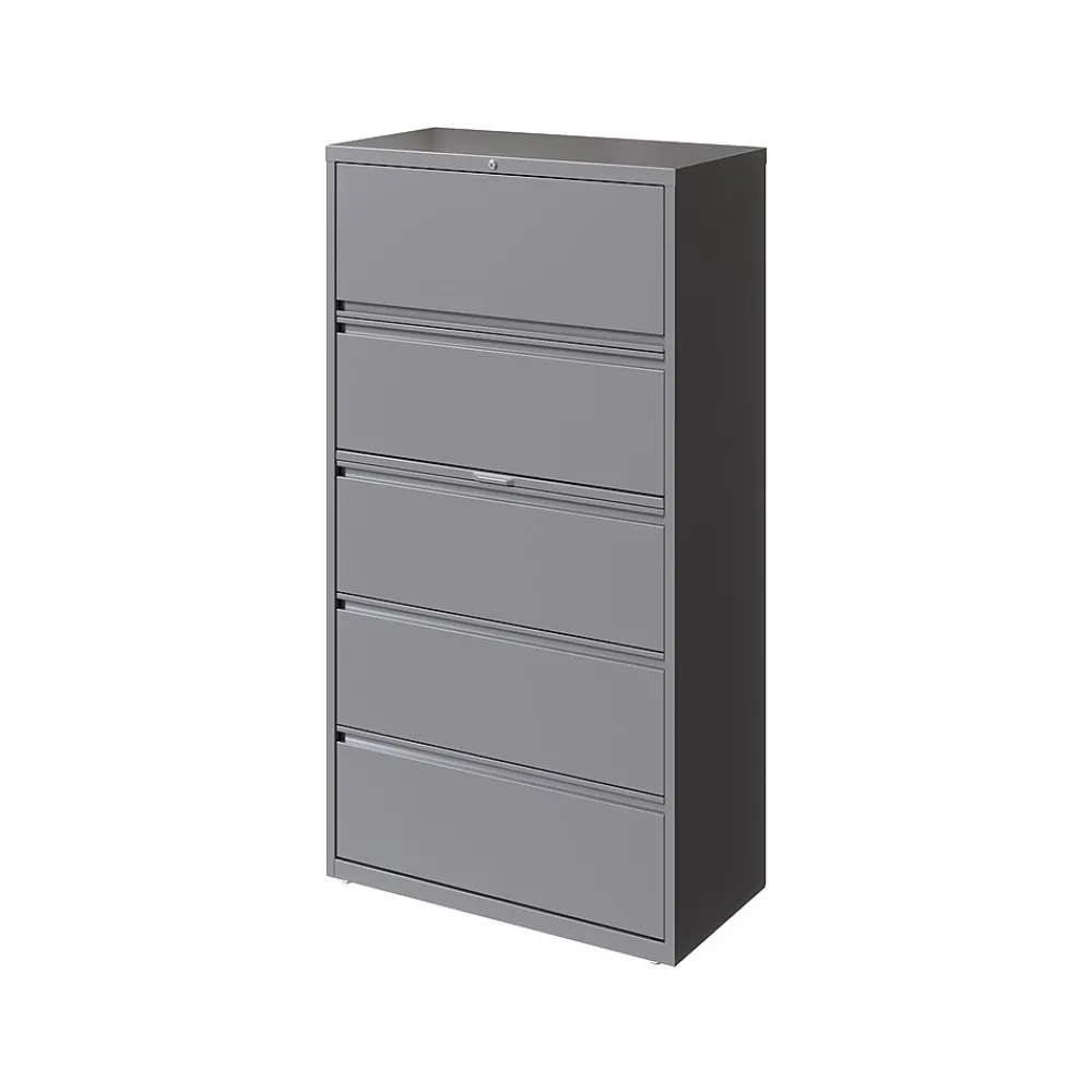 File Cabinets*Hirsh HL10000 Series 5-Drawer Lateral File Cabinet, Locking, Letter/Legal, Arctic Silver, 36" (23747)