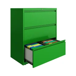 File Cabinets*Hirsh HL10000 Series 3-Drawer Lateral File Cabinet, Locking, Letter/Legal, Screaming Green, 36