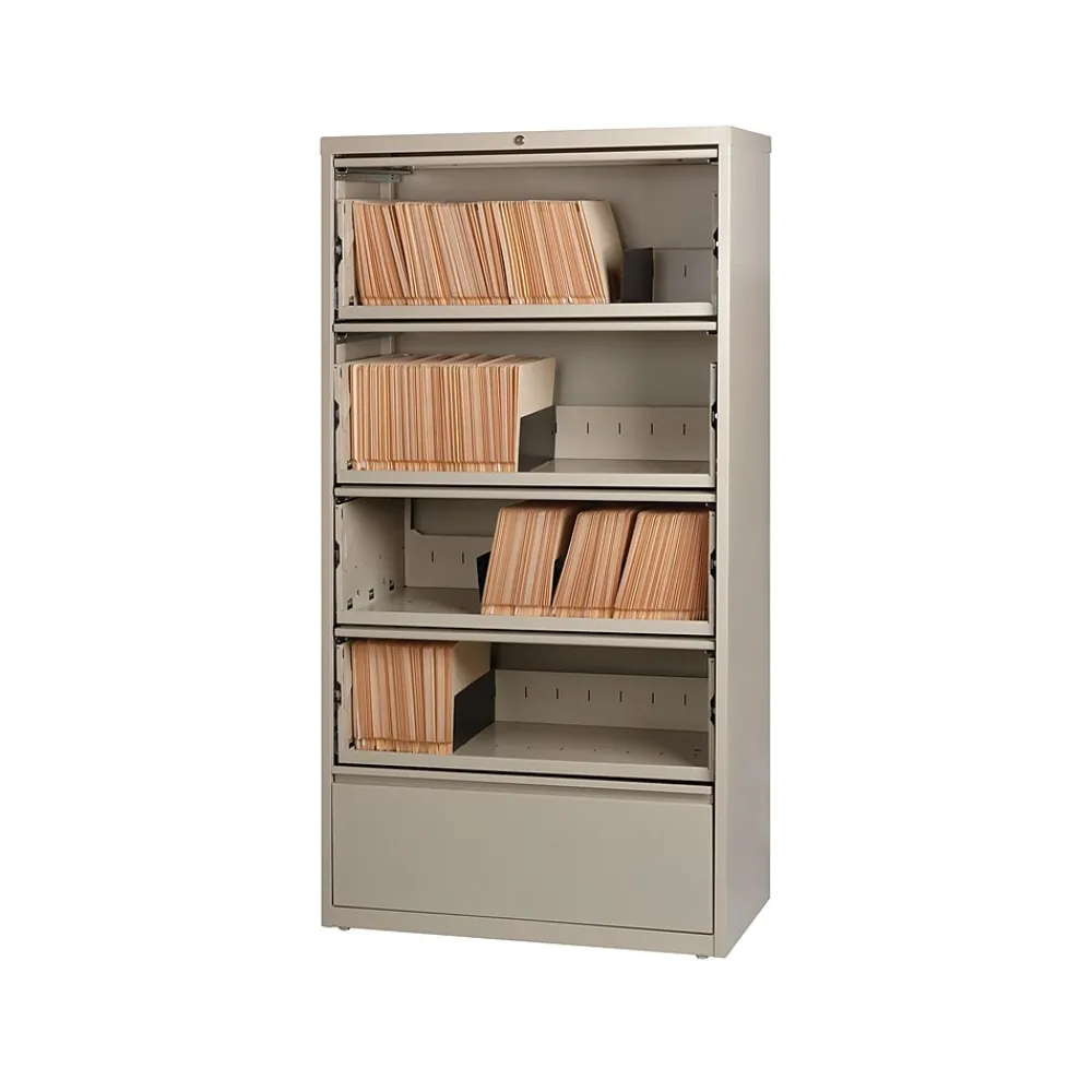 File Cabinets*Hirsh HL10000 Series 5-Drawer Lateral File Cabinet, Locking, Letter/Legal, Putty, 36" (17901)