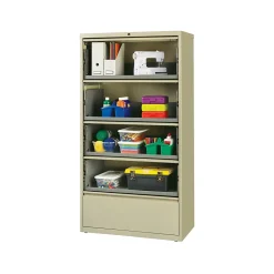 File Cabinets*Hirsh HL10000 Series 5-Drawer Lateral File Cabinet, Locking, Letter/Legal, Putty, 36