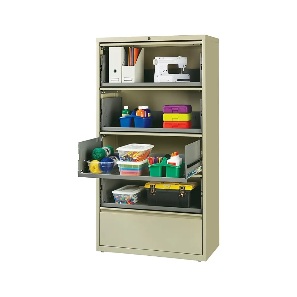 File Cabinets*Hirsh HL10000 Series 5-Drawer Lateral File Cabinet, Locking, Letter/Legal, Putty, 36" (17901)