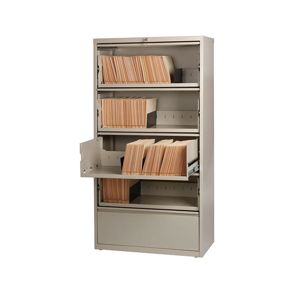 File Cabinets*Hirsh HL10000 Series 5-Drawer Lateral File Cabinet, Locking, Letter/Legal, Putty, 36" (17901)