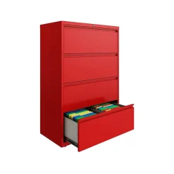 File Cabinets*Hirsh HL10000 Series 4-Drawer Lateral File Cabinet, Locking, Letter/Legal, Lava Red, 36