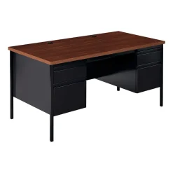 Corner Desks*Hirsh 60"W Double-Pedestal Computer Desk, Black/Walnut (20101)