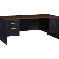 Computer Desks*Hirsh 72"W Double-Pedestal Desk, Black/Walnut (20531)