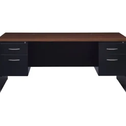 Computer Desks*Hirsh 72"W Double-Pedestal Desk, Black/Walnut (20531)