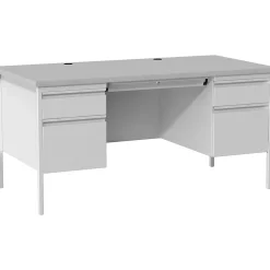 Office Desks*Hirsh 60"W Double-Pedestal Desk, Light Gray/Gray (20103)