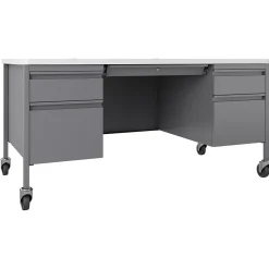Computer Desks*Hirsh 60"W Double-Pedestal Mobile Teacher's Desk, Platinum/White (22649)