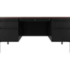 Computer Desks*Hirsh 60"W Double-Pedestal Teacher's Desk, Black/Walnut (22644)