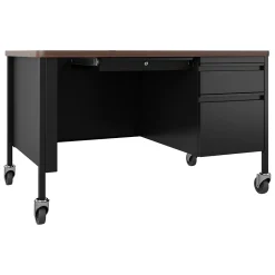 Computer Desks*Hirsh 48"W Single-Pedestal Mobile Teacher's Desk, Black/Walnut (22646)
