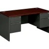 Computer Desks*HON 38000 60" Double Pedestal Desk, Mahogany/Charcoal (H38155NS)