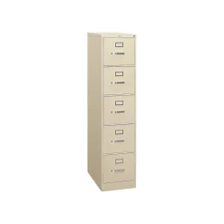File Cabinets*HON 310 Series 5-Drawer Vertical File Cabinet, Letter Size, Lockable, 60"H x 15"W x 26.5"D, Putty (315PL)