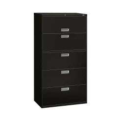 File Cabinets*HON Brigade 600 Series 5-Drawer Lateral File Cabinet, Locking, Letter/Legal, Black, 36"W (H685.L.P)