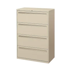 File Cabinets*HON Brigade 700 Series 4-Drawer Lateral File Cabinet, Locking, Putty/Beige, Letter/Legal, 36"W (H784.L.L)