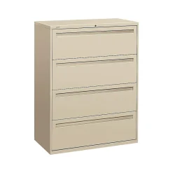 File Cabinets*HON Brigade 700 Series 4-Drawer Lateral File Cabinet, Locking, Letter/Legal, Putty, 42"W (H794.L.L)