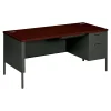 Computer Desks*HON Metro Classic 66" Single Pedestal Desk, Mahogany/Charcoal (P3265RNS)