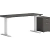 Standing Desks*HON Mod 60"W Adjustable Standing Desk with Mobile Storage, Slate Teak (HLPLRW6024CHATBFSL1)