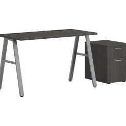 Office Desks*HON Mod 48"W Table Desk with Mobile Storage, Slate Teak (HLPL4824BFTM1ALEGSLV)