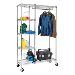 Shelving*Honey-Can-Do Rolling Closet with Garment Bar and Shelves, 18"W, Chrome (SHF-01567)
