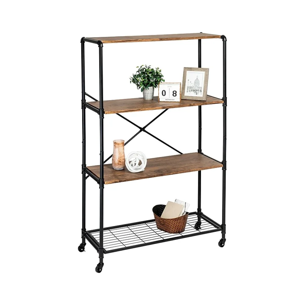 Bookcases*Honey-Can-Do 4-Shelf 63"H Steel Mobile Bookcase, Black (SHF-08838)