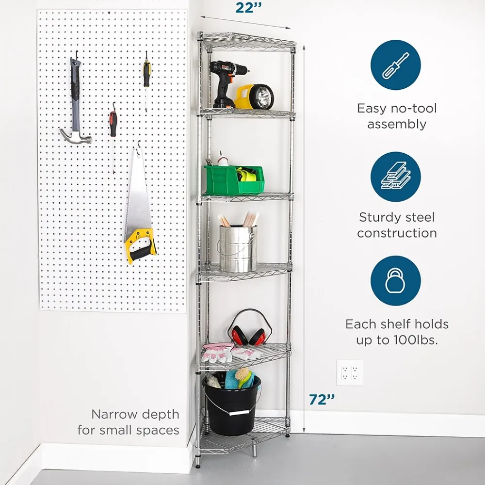 Shelving*Honey-Can-Do 6-Tier Compact Triangle Corner Shelving Unit, Chrome (SHF-10025)