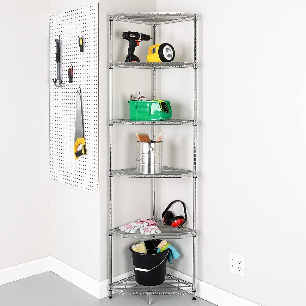 Shelving*Honey-Can-Do 6-Tier Compact Triangle Corner Shelving Unit, Chrome (SHF-10025)