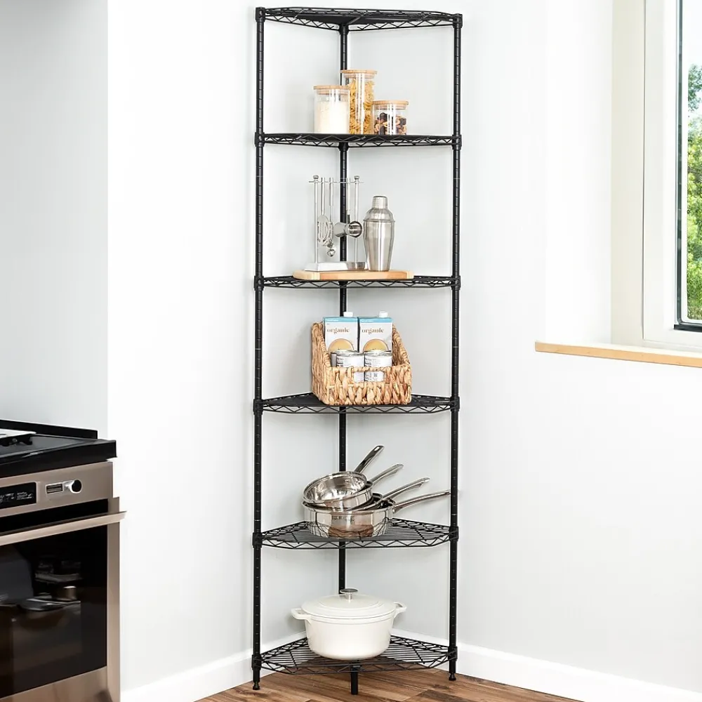 Shelving*Honey-Can-Do 6-Tier Compact Triangle Corner Shelving Unit, Black (SHF-10005)