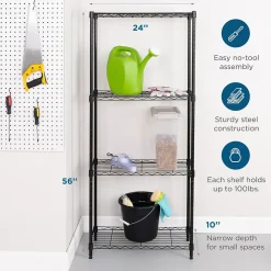 Shelving*Honey-Can-Do 4-Tier Slim Profile Shelving Unit, 56" x 24" x 10", Black (SHF-10002)