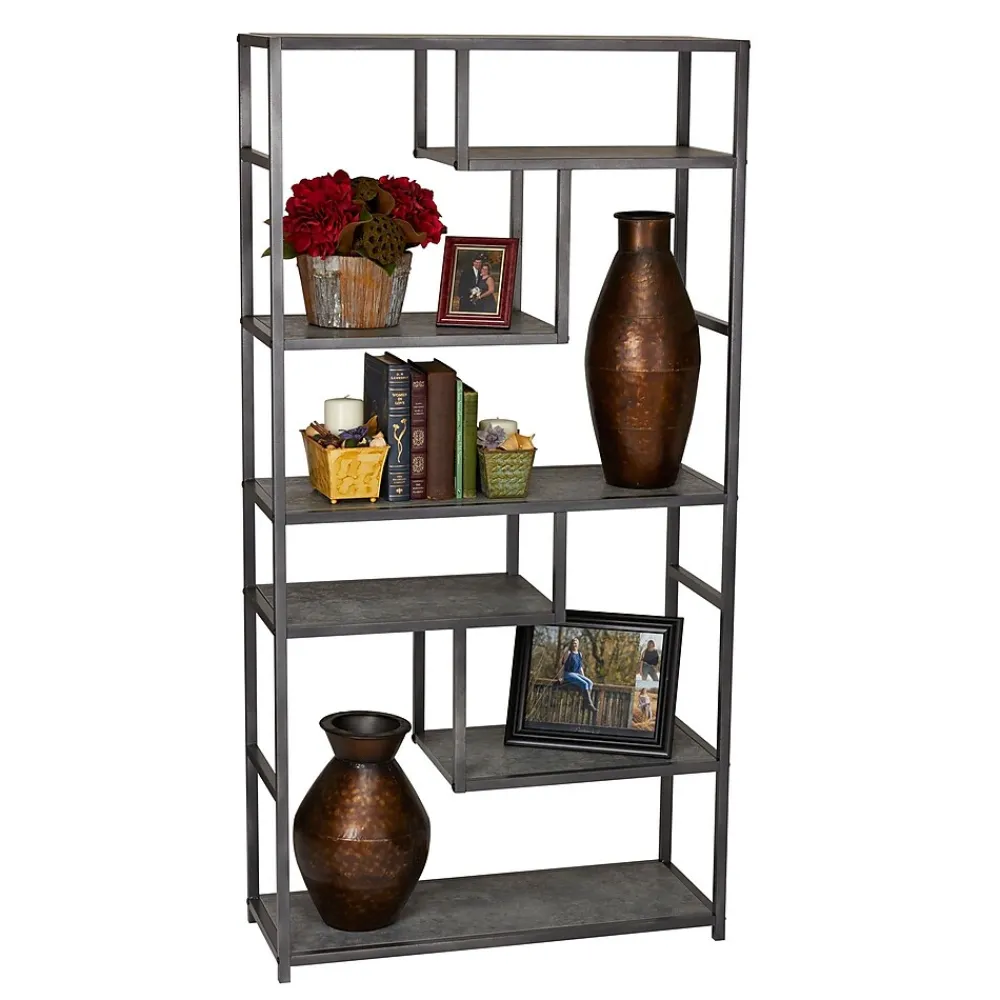 Bookcases*Household Essentials 65"H 6-Shelf Bookcase, (8090-1) Slate Faux Concrete