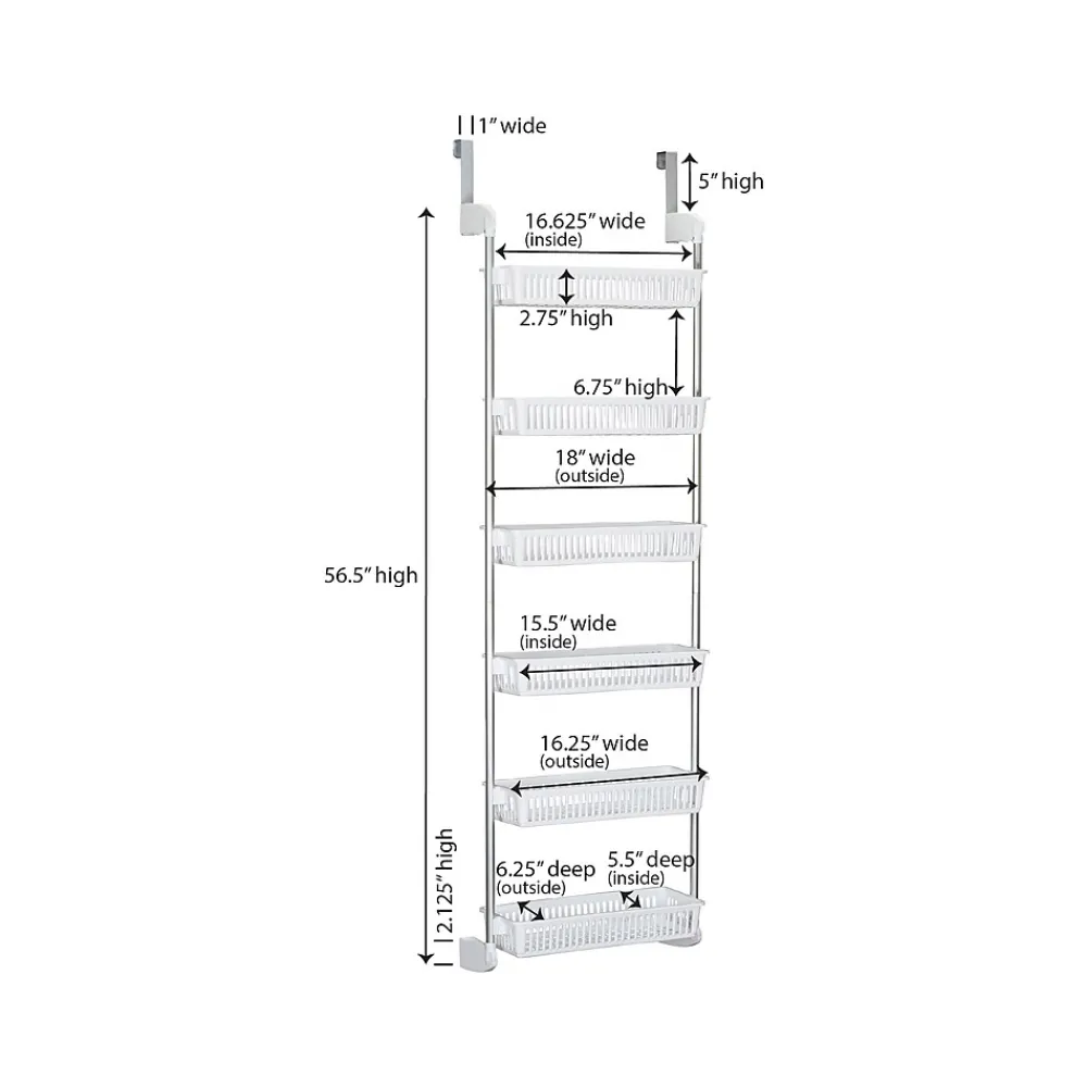 Shelving*Household Essentials 6-Shelf Plastic Over-the-Door Storage Rack, 18", (2154-1) White