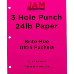 Multipurpose Paper*JAM Paper 3 Hole Punch 24lb Colored Paper, 8.5 x 11, Ultra Fuchsia Pink, 100 Sheets/Pack (354428163)