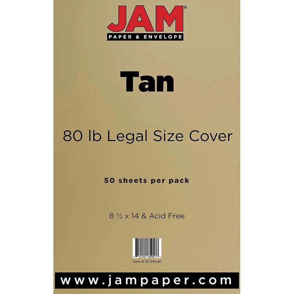 Card Stock*JAM Paper 80 lb. Cardstock Paper, 8.5" x 14", Light Brown Tan, 50 Sheets/Pack (16729546)