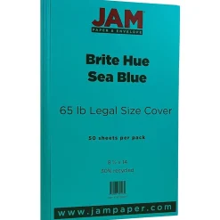 Card Stock*JAM Paper 65 lb. Cardstock Paper, 8.5" x 14", Brite Hue Sea Blue, 50 Sheets/Pack (16730935)