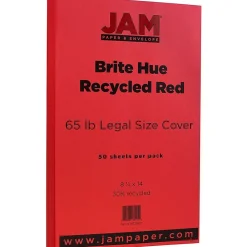 Card Stock*JAM Paper 65 lb. Cardstock Paper, 8.5" x 14", Brite Hue Red, 50 Sheets/Pack (16730927)