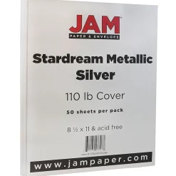 Card Stock*JAM Paper 110 lb. Cardstock Paper, 8.5" x 11", Silver Stardream, 50 Sheets/Pack (181137)