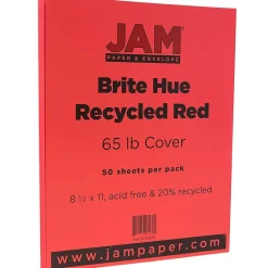 Card Stock*JAM Paper 65 lb. Cardstock Paper, 8.5" x 11", Red, 50 Sheets/Pack (101378)