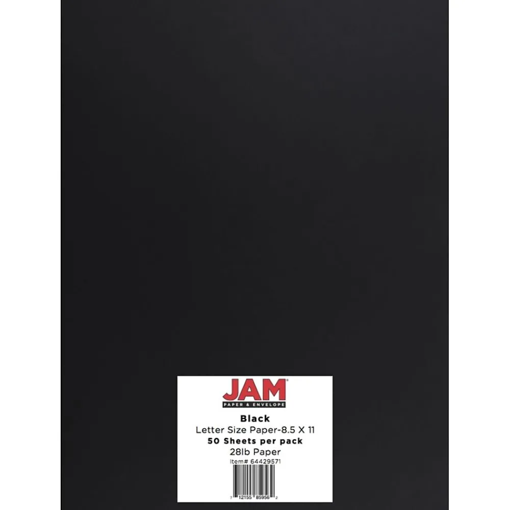 Card Stock*JAM Paper 28 lb. Colored Paper, 8.5" x 11", Black, 50 Sheets/Pack (64429571)