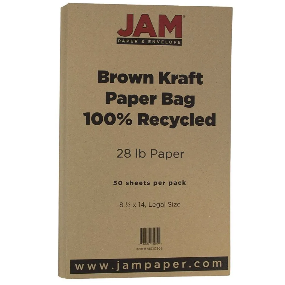 Multipurpose Paper*JAM Paper 8.5" x 14" Multipurpose Paper, 28 lbs., Brown Kraft Paper Bag, 50 Sheets/Pack (463117506)
