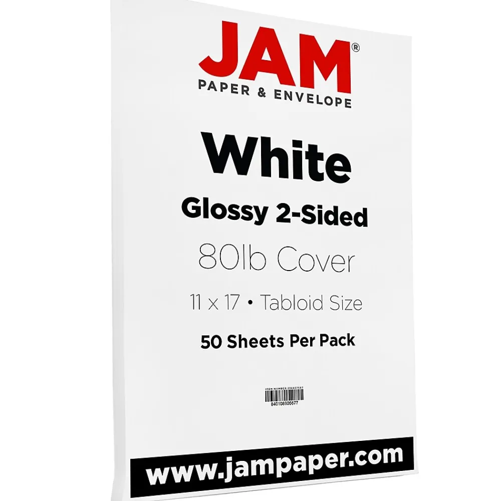 Card Stock*JAM Paper Glossy 2-Sided Tabloid Cardstock, 80 lb., 11" x 17", White, 50 Sheets/Pack (236937597)