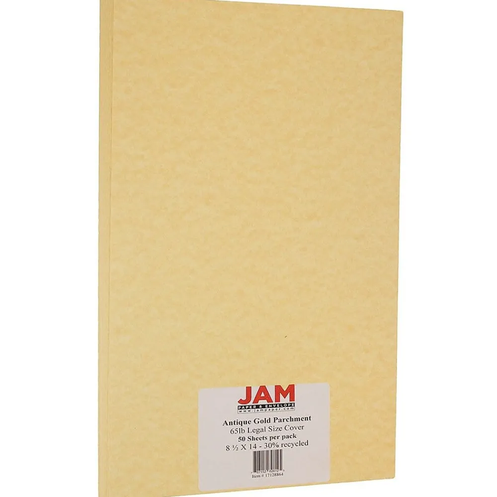 Card Stock*JAM Paper Parchment 65 lb. Cardstock Paper, 8.5" x 14", Antique Gold Yellow, 50 Sheets/Pack (17128864)