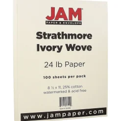 Resume Paper*JAM Paper ® Strathmore 24lb Paper, 8.5 x 11, Ivory Wove, 100 Sheets/Pack (191259)