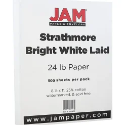 Resume Paper*JAM Paper ® Strathmore 24lb Paper, 8.5 x 11, Bright White Laid, 500 Sheets/Ream (300420B)