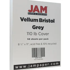 Card Stock*JAM Paper ® Vellum Bristol 110lb Index Colored Cardstock, 8.5 x 11 Coverstock, Grey, 50 Sheets/Pack (16932846)