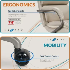 Ergonomic Chairs*La-Z-Boy Aberdeen Bonded Leather Executive Chair, (LF51122) Beige